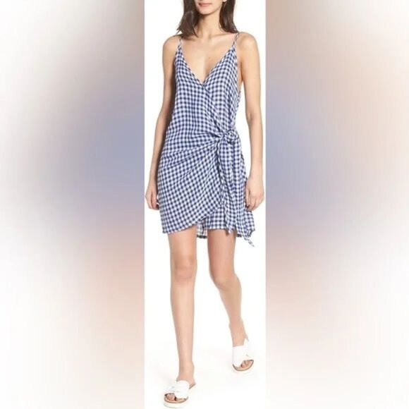 Rails Malia Gingham Wrap Dress Size Medium Blue White - Picture 7 of 13